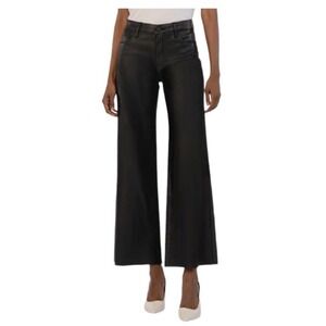 KUT from the Kloth Women's Meg 18W‎ Black Faux Leather Wide Leg Raw Hem Trousers